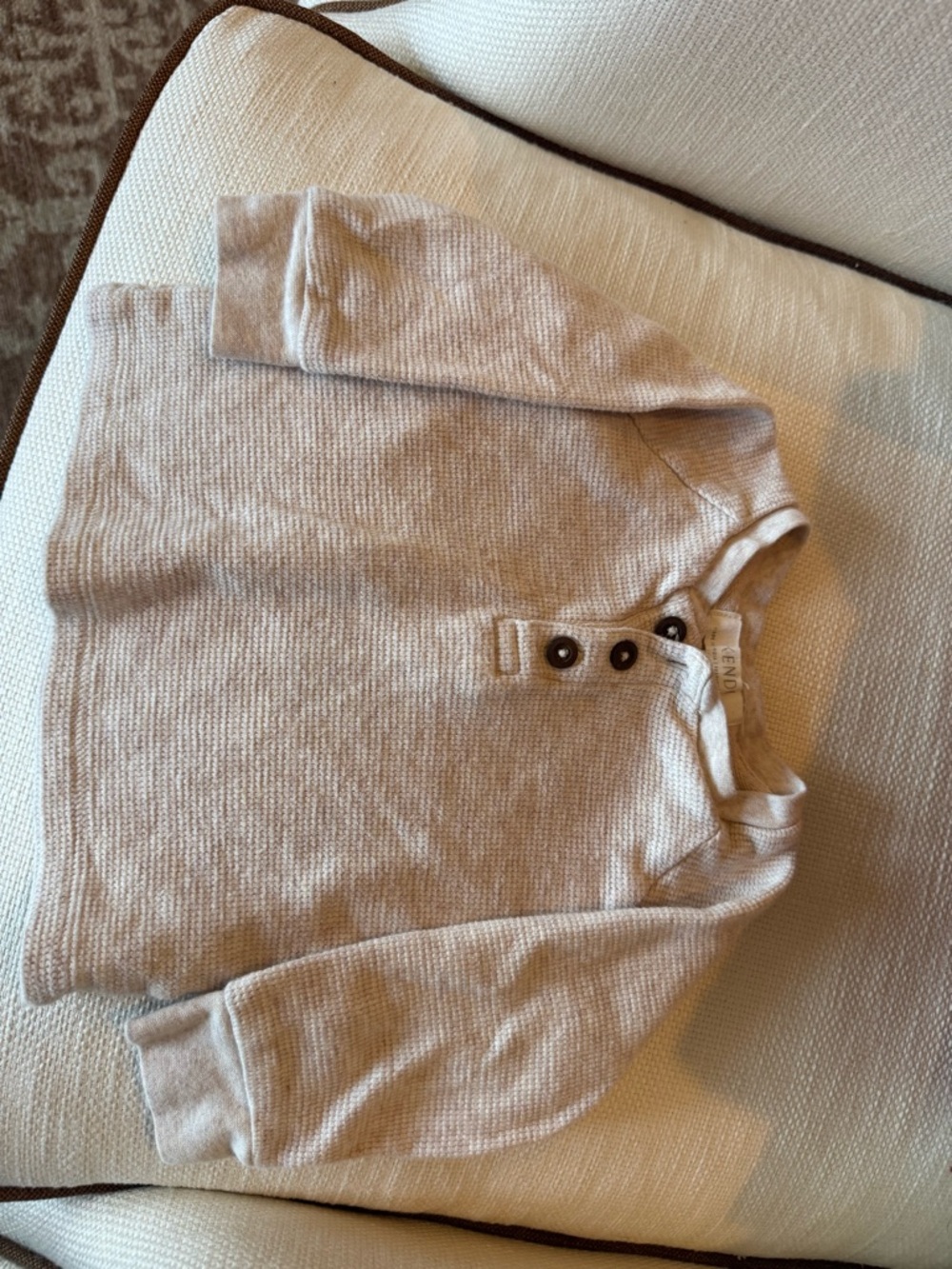 Kendi Kids 6-12 mo Beige Waffle Knit Henley Top from Colored Organics